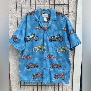 Halekulani Hawaiian shirt motorcycle motif short sleeve button down mens size XL